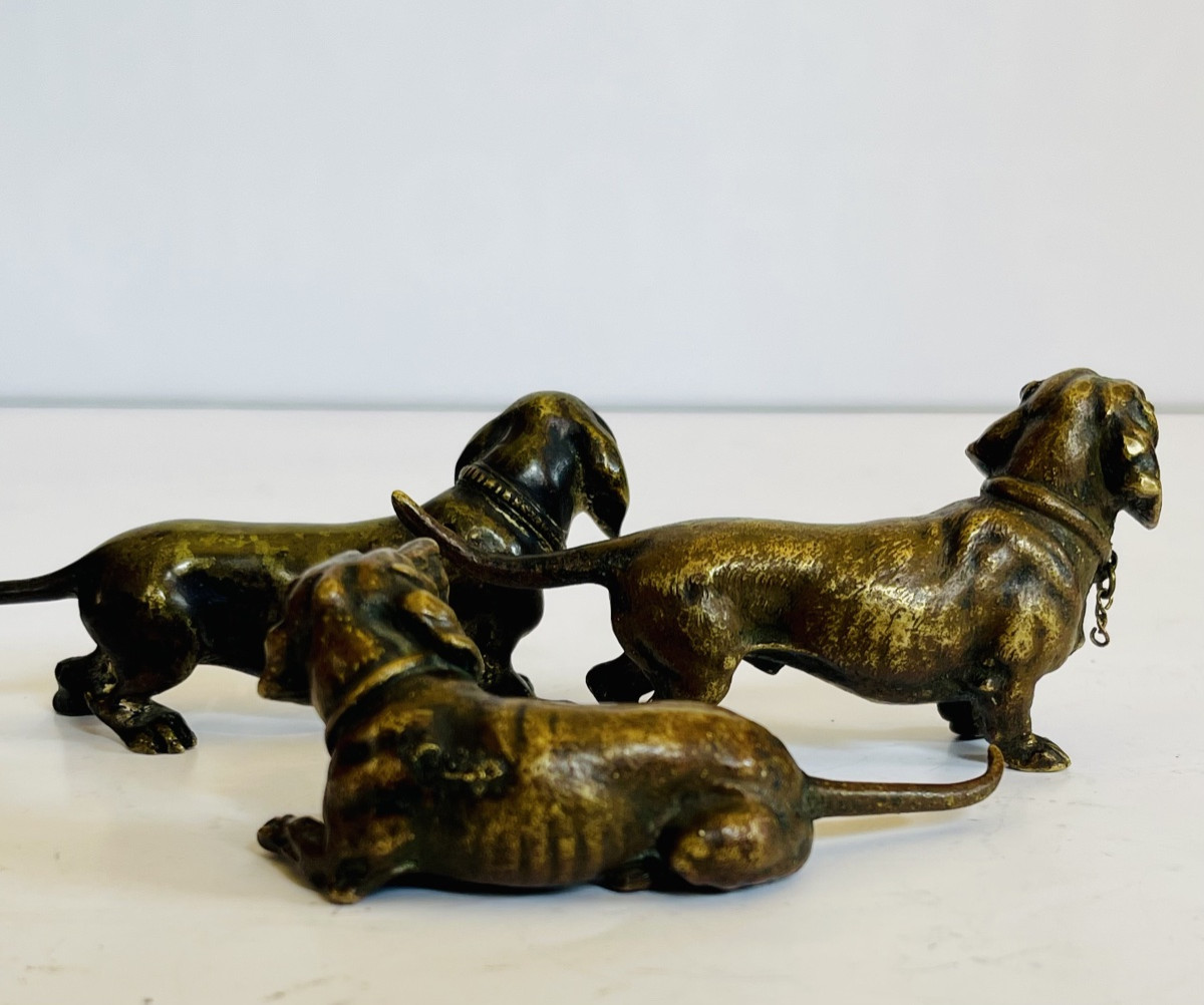 Ensemble de trois bassets en bronze de vienne -photo-2